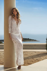 Robe longue tricotée à bretelles poitrine, robe de plage, chemisier tricoté, protection solaire